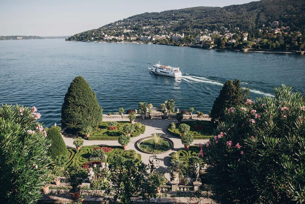 landscape of Como lake from an Italian garden