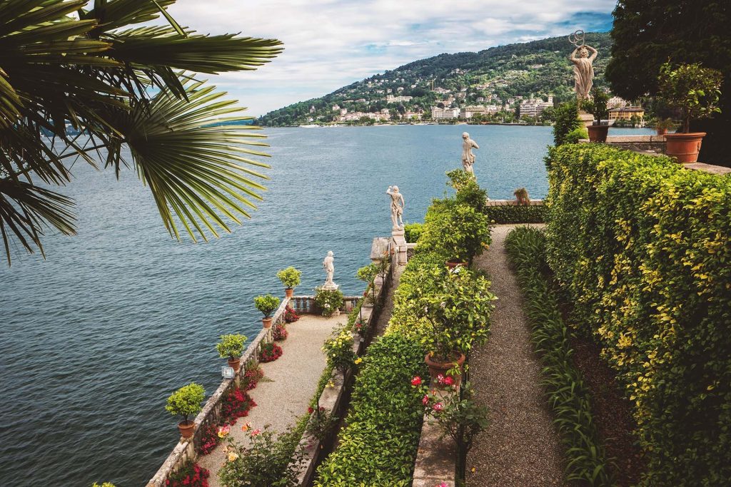 landscape of Como lake from an Italian garden