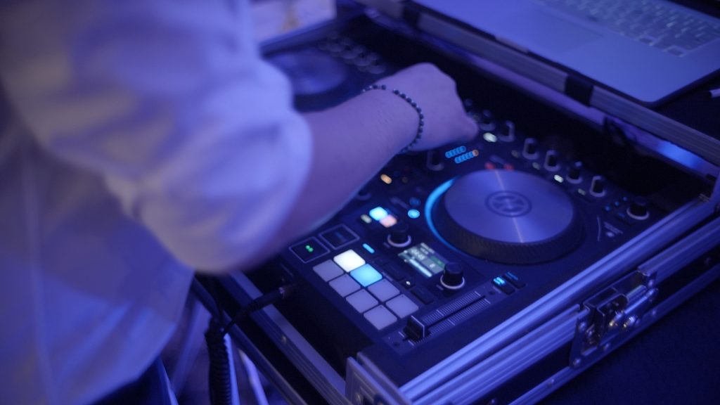 dj set during the party for the destination wedding of Alex and Mike