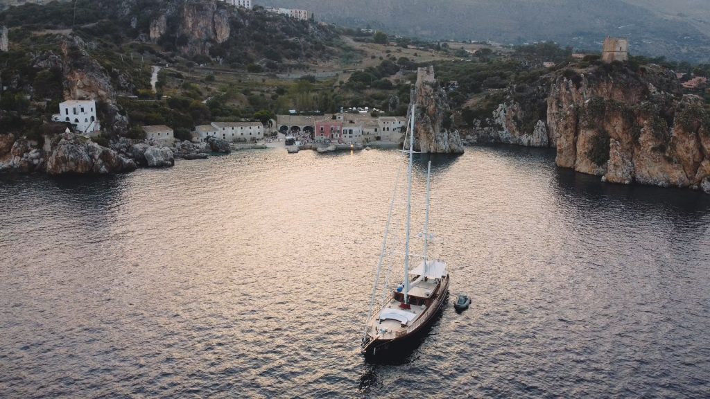 landscape from Tonnara di Scopello from the sea to the Tonnara