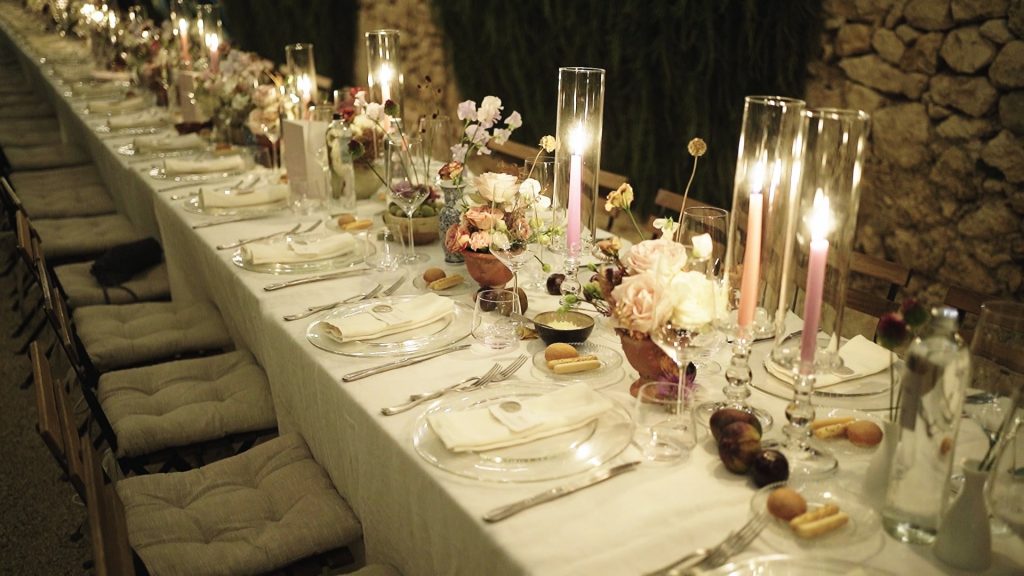 detail of the table set and decorated by candlelight during a destination wedding at Dimora delle Balze in Sicily